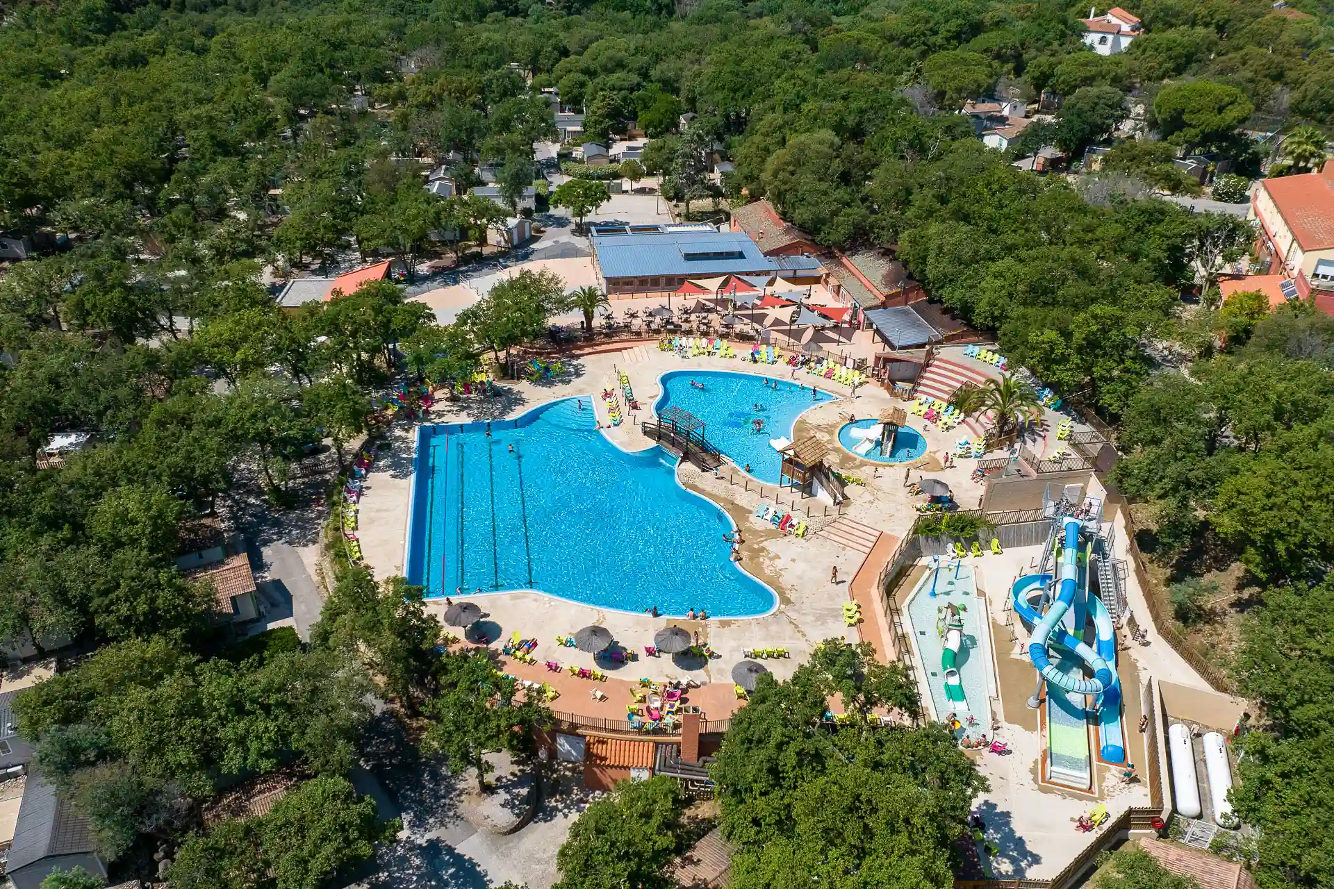 aerial view of the camping site pool area